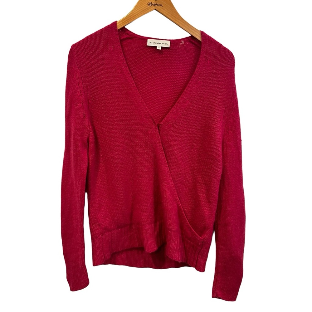 White Warren 100 cashmere soft cozy  wrap top sweater fuchsia pink lightweight